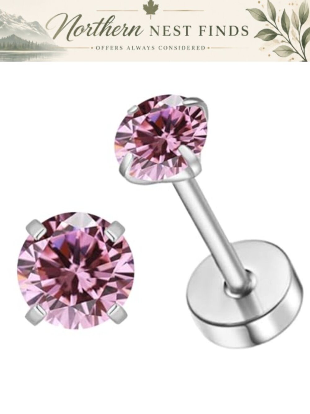 Flat Back Birthstone Stud Earrings 3mm CZ Screw Back Cartilage Studs